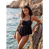 image:imageAleumdr Womens Tie Knot Two Piece Tankini Set Stripe Textured SwimsuitBlack