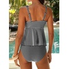 image:imageAleumdr Womens Tie Knot Two Piece Tankini Set Stripe Textured SwimsuitBlack Stripe