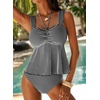 image:imageAleumdr Womens Tie Knot Two Piece Tankini Set Stripe Textured SwimsuitBlack Stripe
