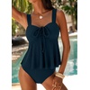 image:imageAleumdr Womens Tie Knot Two Piece Tankini Set Stripe Textured SwimsuitBlue
