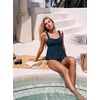 image:imageAleumdr Womens Tie Knot Two Piece Tankini Set Stripe Textured SwimsuitBlue