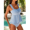 image:imageAleumdr Womens Tie Knot Two Piece Tankini Set Stripe Textured SwimsuitBlue Stripe