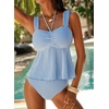 image:imageAleumdr Womens Tie Knot Two Piece Tankini Set Stripe Textured SwimsuitBlue Stripe