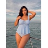 image:imageAleumdr Womens Tie Knot Two Piece Tankini Set Stripe Textured SwimsuitBlue Stripe