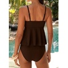 image:imageAleumdr Womens Tie Knot Two Piece Tankini Set Stripe Textured SwimsuitBrown