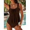 image:imageAleumdr Womens Tie Knot Two Piece Tankini Set Stripe Textured SwimsuitBrown