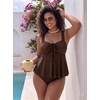 image:imageAleumdr Womens Tie Knot Two Piece Tankini Set Stripe Textured SwimsuitBrown