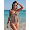 image:imageAleumdr Womens Tie Knot Two Piece Tankini Set Stripe Textured SwimsuitCoffee