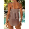 image:imageAleumdr Womens Tie Knot Two Piece Tankini Set Stripe Textured SwimsuitCoffee