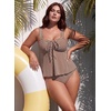 image:imageAleumdr Womens Tie Knot Two Piece Tankini Set Stripe Textured SwimsuitCoffee
