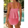 image:imageAleumdr Womens Tie Knot Two Piece Tankini Set Stripe Textured SwimsuitRose