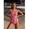 image:imageAleumdr Womens Tie Knot Two Piece Tankini Set Stripe Textured SwimsuitRose