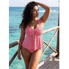 image:imageAleumdr Womens Tie Knot Two Piece Tankini Set Stripe Textured SwimsuitRose