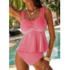 image:imageAleumdr Womens Tie Knot Two Piece Tankini Set Stripe Textured SwimsuitRose
