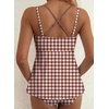 image:imageAleumdr Womens Two Piece Tankini Set Printed Double Neckline Swimwear 2026Brown Plaid