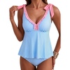 image:imageAleumdr Women Two Piece Tankini Set Printed Tie Knot V Neck Ruffle SwimwearBlue