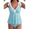 image:imageAleumdr Women Two Piece Tankini Set Printed Tie Knot V Neck Ruffle SwimwearBlue Green