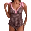 image:imageAleumdr Women Two Piece Tankini Set Printed Tie Knot V Neck Ruffle SwimwearBrown