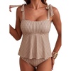 image:imageAleumdr Women Two Piece Tankini Swimsuit Tie Shoulder Striped 2026 SwimwearKhaki