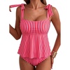 image:imageAleumdr Women Two Piece Tankini Swimsuit Tie Shoulder Striped 2026 SwimwearPink Red