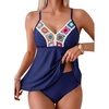 image:imageAleumdr Womens 2 Piece Tankini Set Embroidered Floral V Neck 2026 SwimwearBlue