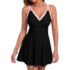 image:imageAleumdr Womens One Piece Swimsuit Ruffle Tummy Control Swimwear with PocketBlack