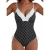 image:imageAleumdr Womens One Piece Swimsuit Striped Printed V Neck Ruffle Ruched SwimwearBlack