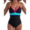 image:imageAleumdr Womens One Piece Swimsuit V Neck Striped Tummy Control SwimwearBlack
