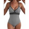 image:imageAleumdr Womens One Piece Swimsuit V Neck Striped Tummy Control SwimwearBlack Striped
