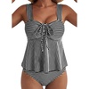 image:imageAleumdr Womens Tie Knot Two Piece Tankini Set Stripe Textured SwimsuitBlack Stripe