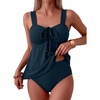 image:imageAleumdr Womens Tie Knot Two Piece Tankini Set Stripe Textured SwimsuitBlue