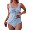 image:imageAleumdr Womens Tie Knot Two Piece Tankini Set Stripe Textured SwimsuitBlue Stripe