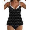 image:imageAleumdr Womens Two Piece Tankini Set Printed Double Neckline Swimwear 2026Black Dots