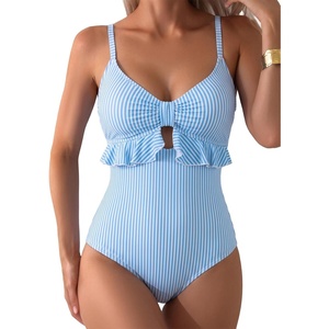 image:imageAleumdr Women One Piece Swimsuit Ruffle Printed Tummy Control Swimwear 2026Blue Stripe