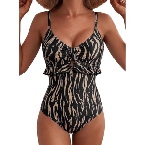 image:imageAleumdr Women One Piece Swimsuit Ruffle Printed Tummy Control Swimwear 2026Brown