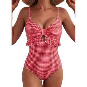 image:imageAleumdr Women One Piece Swimsuit Ruffle Printed Tummy Control Swimwear 2026Red