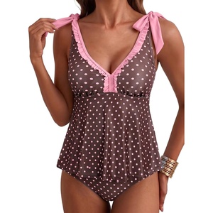 image:imageAleumdr Women Two Piece Tankini Set Printed Tie Knot V Neck Ruffle SwimwearBrown