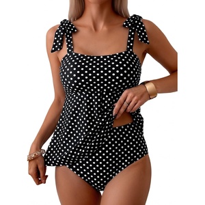 image:imageAleumdr Women Two Piece Tankini Swimsuit Tie Shoulder Striped 2026 SwimwearBlack Dots