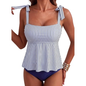 image:imageAleumdr Women Two Piece Tankini Swimsuit Tie Shoulder Striped 2026 SwimwearBlue Navy