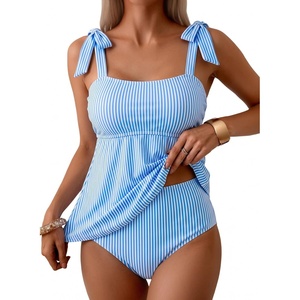image:imageAleumdr Women Two Piece Tankini Swimsuit Tie Shoulder Striped 2026 SwimwearBlue Sky