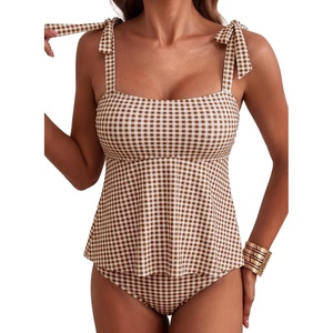 image:imageAleumdr Women Two Piece Tankini Swimsuit Tie Shoulder Striped 2026 SwimwearKhaki