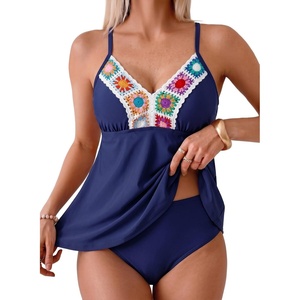 image:imageAleumdr Womens 2 Piece Tankini Set Embroidered Floral V Neck 2026 SwimwearBlue