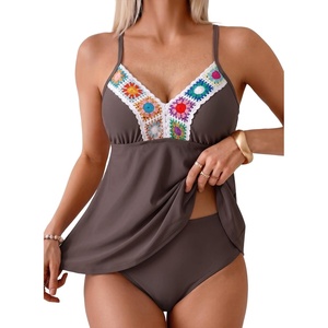 image:imageAleumdr Womens 2 Piece Tankini Set Embroidered Floral V Neck 2026 SwimwearBrown