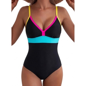 image:imageAleumdr Womens One Piece Swimsuit V Neck Striped Tummy Control SwimwearBlack