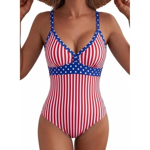image:imageAleumdr Womens One Piece Swimsuit V Neck Striped Tummy Control SwimwearRed Blue